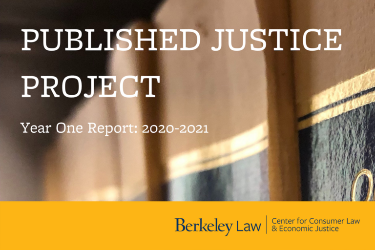 Image of Published Justice Project Year One Report (2020-21) cover, with Center logo.