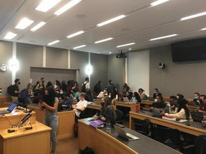 Image of student audience in a classroom for the JD to Policy Advocacy event hosted by the Center this fall.